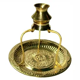 Navyaksh Gold Toned Brass pooja plate thali with tripai and lota-46