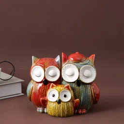 TAYHAA Red & Yellow 3 Pieces Textured Owl Figurine Showpiece-image-38