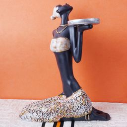 FASHIYANOO Black Sitting Doll With Silver Plate In Hand Showpiece-image-41