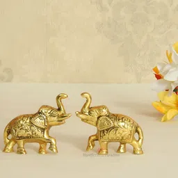HANDICRAFTS PARADISE Gold-Toned Elephant Pair Showpiece-image-85