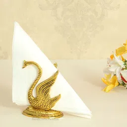 HANDICRAFTS PARADISE Gold-Toned Swan shaped Napkin holder Showpiece-51