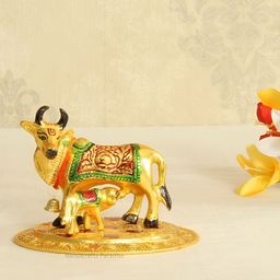 HANDICRAFTS PARADISE Gold-Toned Cow baby Showpiece-image-38