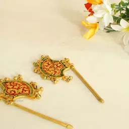 HANDICRAFTS PARADISE Gold-Toned  2 Pieces Meena Work Metal Pankhi Showpieces-image-93