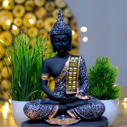 GW CREATIONS Black and Silver-Toned 3 Pieces Buddha Idol Showpiece-image-59