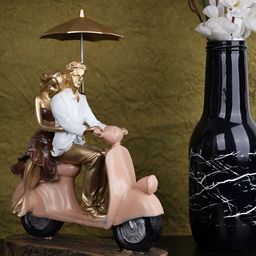 Vikarafty Gold Toned & White Love Couple On Scooter Fengshui Figurine Showpiece-6