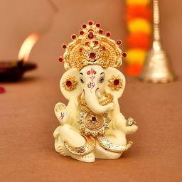 CraftVatika Cream Small Religious Ganesh Idol Showpiece-image-69