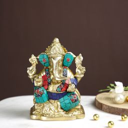 CraftVatika Gold Toned Lord Ganesh Idol Brass Showpiece-image-16