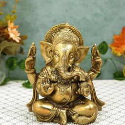 Imli Street Golden Textured Ganesh Idol Brass Showpiece-image-20