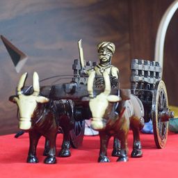 PujaNPujari Brown Vintage Indian Village Bullock Cart Brass Figurine Showpiece-image-22