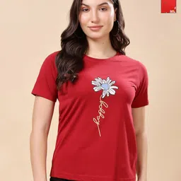 Louis Bayrad Women Pack of 2 Dry Fit Graphic Printed Round Neck Cotton T-shirts-image-2