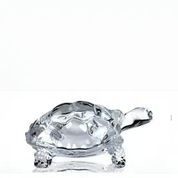 Navyaksh Transparent Crystal Turtle Tortoise with Plate Showpiece image 2
