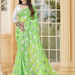 REDFISH Printed, Temple Border, Self Design Bollywood Georgette, Chiffon Saree-picture-1