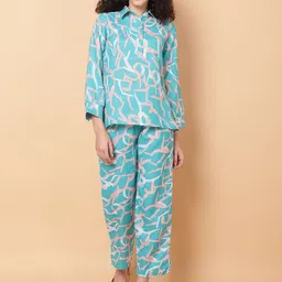 ROSEMELON abstract Printed Shirt Collar Shirt With Trouser-54