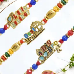 MEIRA JEWELLERY 5 Pcs Mauli Thread Rakhi with Roli Chawal & Greeting Card-image-55