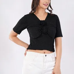 Deshi Girl Women V-Neck Self Design Crop Top-picture-4