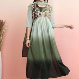 KALINI Women Ethnic Motifs Yoke Design Regular Thread Work Kurta with Trousers & With Dupatta-image-93