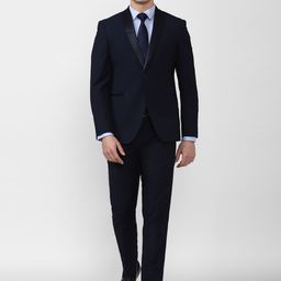 Peter England Elite Men Navy Blue Solid Slim-Fit Single-Breasted Two-Piece Formal Suits-picture-22