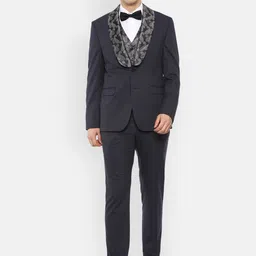 Van Heusen Men Black Self Design Single-Breasted Slim-Fit Three-Piece Suit-image-28