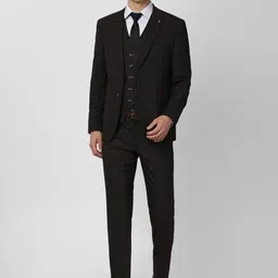 Van Heusen Men Black Checked Single-Breasted Three Piece Formal Suit-image-70