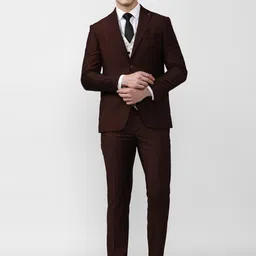Peter England Elite Men Maroon Self-Design Single-Breasted Three-Piece Formal Suit-image-52