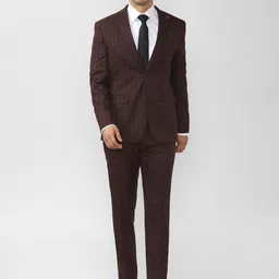 Peter England Elite Men Brown Checked 2 -Piece Formal Suit-picture-15