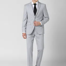 Peter England Elite Men Grey Slim Fit Single-Breasted Two Piece Formal Suit-image-77
