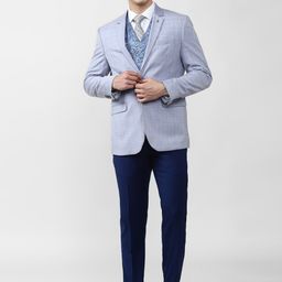 Van Heusen Men Blue Checked Slim-Fit Single-Breasted 4 Piece Formal Suit-image-40