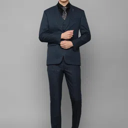 Allen Solly Men Navy Blue Checked Slim-Fit Single-Breasted Three-Piece Formal Suit-image-51