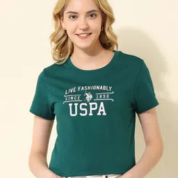 U.S. Polo Assn. Women Regular Fit Typography Printed Round Neck Cotton T-shirt-image-19
