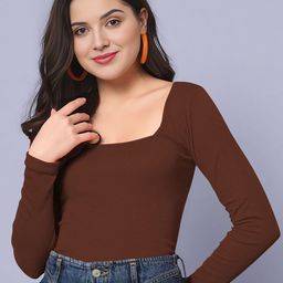 Dream Beauty Fashion Women Ribbed Square Neck Long Sleeves Top-picture-6