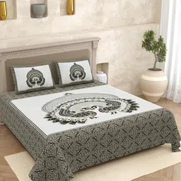 Lali Prints Grey & White Ethnic Printed 210 TC Cotton King Bedsheet Set 2.36 m x 2.75 m-image-71