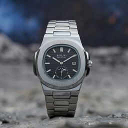 Sylvi Men Patterned Dial & Stainless Steel Straps Analogue Multi Function Watch Mun-Black-silver-18