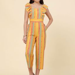 Anushil Women Cotton Striped Square Neck Sleeveless Basic Jumpsuit With Ruffles-picture-17