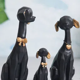 eCraftIndia Black 3 Pieces Cute Dog Statues Animal Figurines Showpieces-image-92