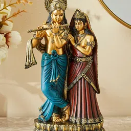 Home Centre Gold-Toned & Blue Krishna and Radha Figurine Showpiece-image-35