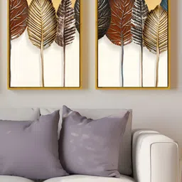 Art Street Gold-Toned & Brown 2 Pieces Autumn Leaves Printed Canvas Wall Paintings-18