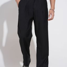 SHOWOFFFF Men Straight Fit Low-Rise Easy Wash Pleated Cotton Trouser-picture-4