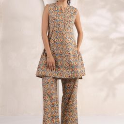 CRAFIQA Printed Pure Cotton Mandarin Collar Neck Top With Trousers Co-Ords-picture-13