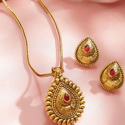 Rubans 22K Gold-Plated Artificial Stones Studded Studded Necklace And Earrings-picture-42