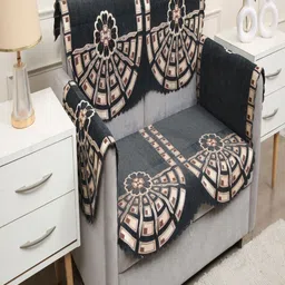 Fashion Throw Grey & Brown Printed Jacquard 4 Piece Sofa Cover With Arms-image-24