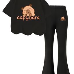 YK Girls Printed Round Neck T-shirt With Trousers-image-75