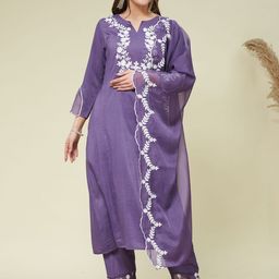 MOKOSH Women Floral Embroidered Kurta with Trousers & Dupatta-image-26