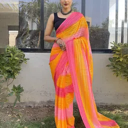 DIVASTRI Leheriya Pure Chiffon Ready to Wear Jamdani Saree-image-80