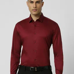 V Dot Men Spread Collar Solid Cotton Slim Fit Formal Shirt-image-81