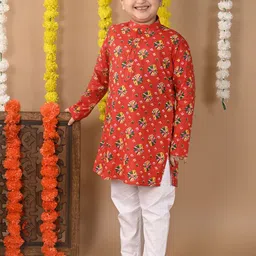 Sangria Boys Floral Printed Cotton Kurta With Trousers-27