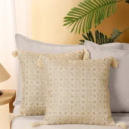 eyda Beige & White 2 Pieces Embroidered Square Cushion Covers-image-21