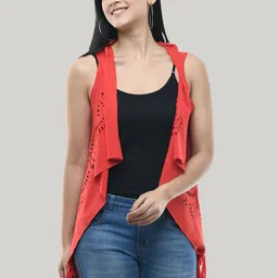 Brainbees Self Design Cut Out Sleeveless Open Front Shrug image 3