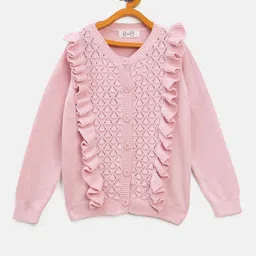 JWAAQ Girls Self Design V-Neck Pullover Cardigan-picture-23