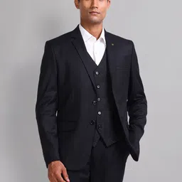 AD By Arvind Man Solid Lapel Collar Tailored Fit Single-Breasted Three Piece Formal Suit-image-79