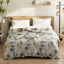 KOPA Beige & Blue Floral Microfiber AC Room 120 GSM Double Bed Comforter-image-75